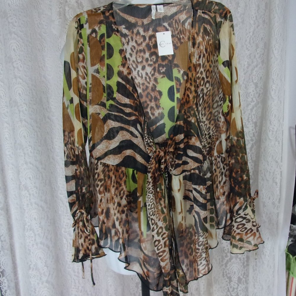 Animal Print Kimono Top Jacket Brown Beige Size XL  NWT